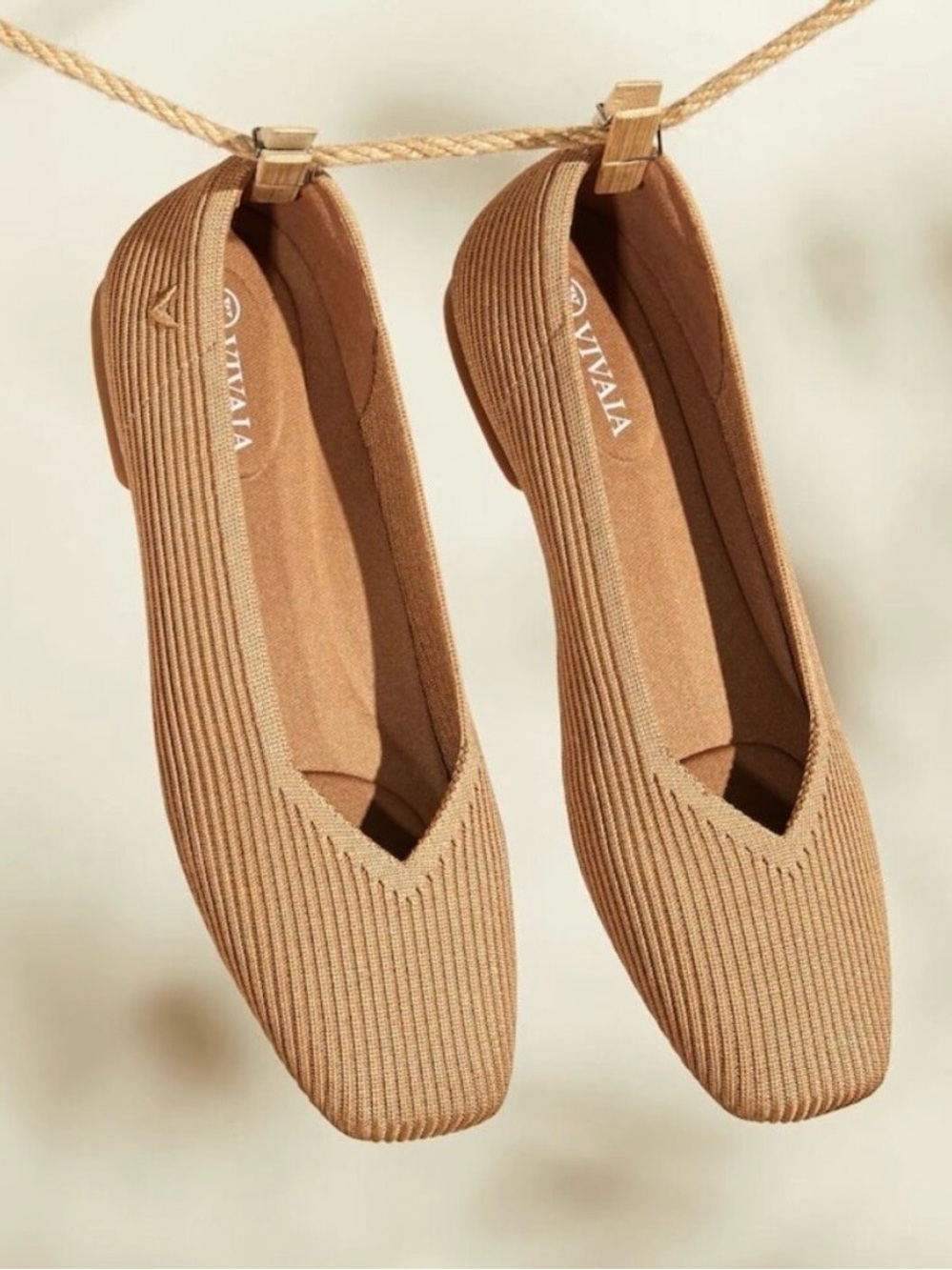 Vivaia Square-Toe V-Cut Margot 2.0 Slip On Ballet Flats in Nutmeg Size 40 (US 9)